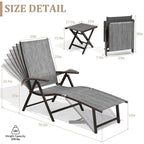 VredHom Outdoor Portable Folding Chaise Lounge Chair with Table (Set of 3) - 70 L x 20 W x 14 H