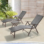 VredHom Outdoor Portable Folding Chaise Lounge Chair with Table (Set of 3) - 70 L x 20 W x 14 H