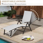 VredHom Outdoor Portable Folding Chaise Lounge Chair with Table (Set of 3) - 70 L x 20 W x 14 H