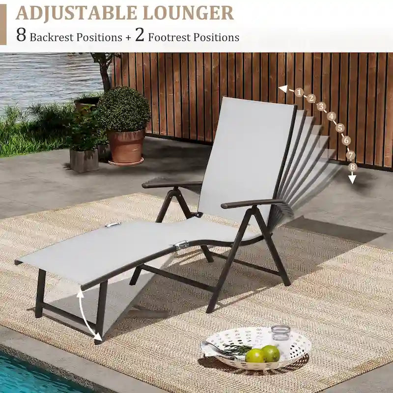 VredHom Outdoor Portable Folding Chaise Lounge Chair with Table (Set of 3) - 70 L x 20 W x 14 H