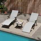 VredHom Outdoor Portable Folding Chaise Lounge Chair with Table (Set of 3) - 70 L x 20 W x 14 H
