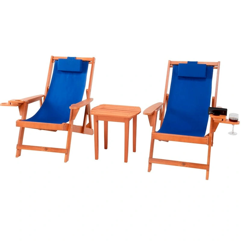 Romantic Collection Canvas Sling Chairs with Cup and Wine Holder and end table