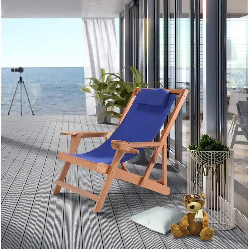 Romantic Collection Canvas Sling Chairs with Cup and Wine Holder and end table