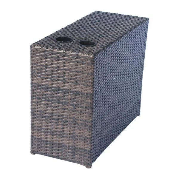 LSI Grey/ Brown Wicker 7-piece Cup Table Fire Pit Set