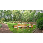 Chic Teak Peanut 4 Piece Teak Wood Patio Lounge Set, Triple Bench, 2 Chairs & Coffee Table