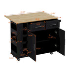 Foldable Kitchen Island Cart with Spice Rack, Towel Holder & Wine Rack