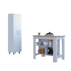 Hayne 9-Shelf 2-Door 2-piece Kitchen Set, Kitchen Island and Pantry White and Walnut