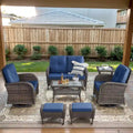 Wicker Swivel Patio Chairs with 2 Seater Sofa Ottoman - Brown