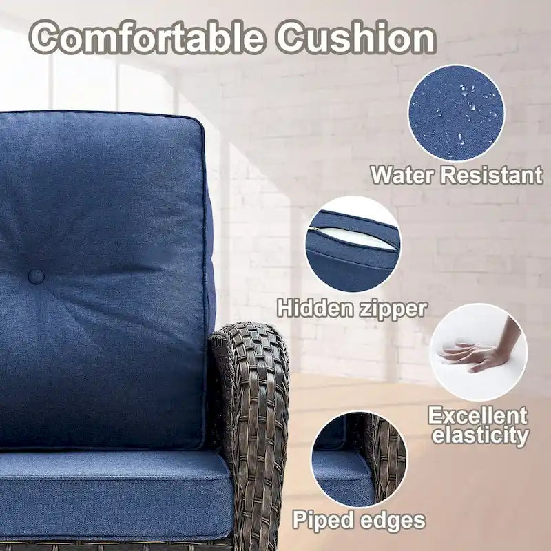 Wicker Swivel Patio Chairs with 2 Seater Sofa Ottoman - Brown