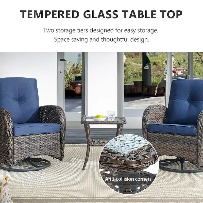 Wicker Swivel Patio Chairs with 2 Seater Sofa Ottoman - Brown