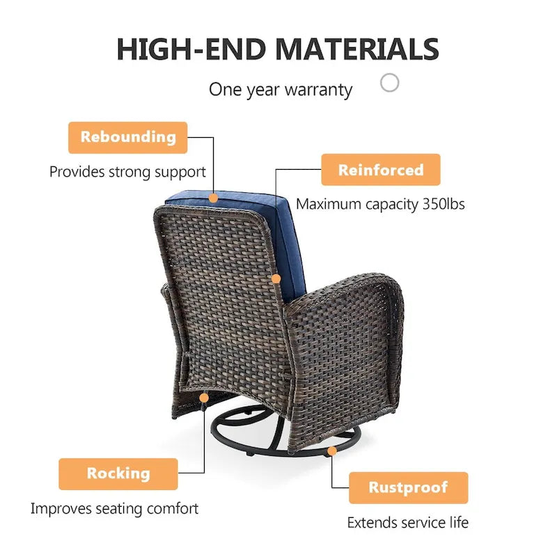 Wicker Swivel Patio Chairs with 2 Seater Sofa Ottoman - Brown