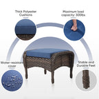 Wicker Swivel Patio Chairs with 2 Seater Sofa Ottoman - Brown