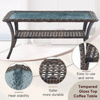 Wicker Swivel Patio Chairs with 2 Seater Sofa Ottoman - Brown