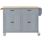 Kitchen Island Cart with Solid Wood Top, Locking Wheels, Spice & Towel Rack