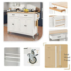 Kitchen Island Cart with Solid Wood Top, Locking Wheels, Spice & Towel Rack