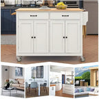 Kitchen Island Cart with Solid Wood Top, Locking Wheels, Spice & Towel Rack