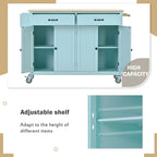 Kitchen Island Cart with Solid Wood Top, Locking Wheels, Spice & Towel Rack