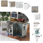 Retro 47D Kitchen Island on Wheels with Drop Leaf,Internal Storage Rack