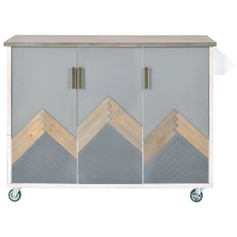Retro 47D Kitchen Island on Wheels with Drop Leaf,Internal Storage Rack