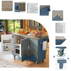 Retro 47D Kitchen Island on Wheels with Drop Leaf,Internal Storage Rack