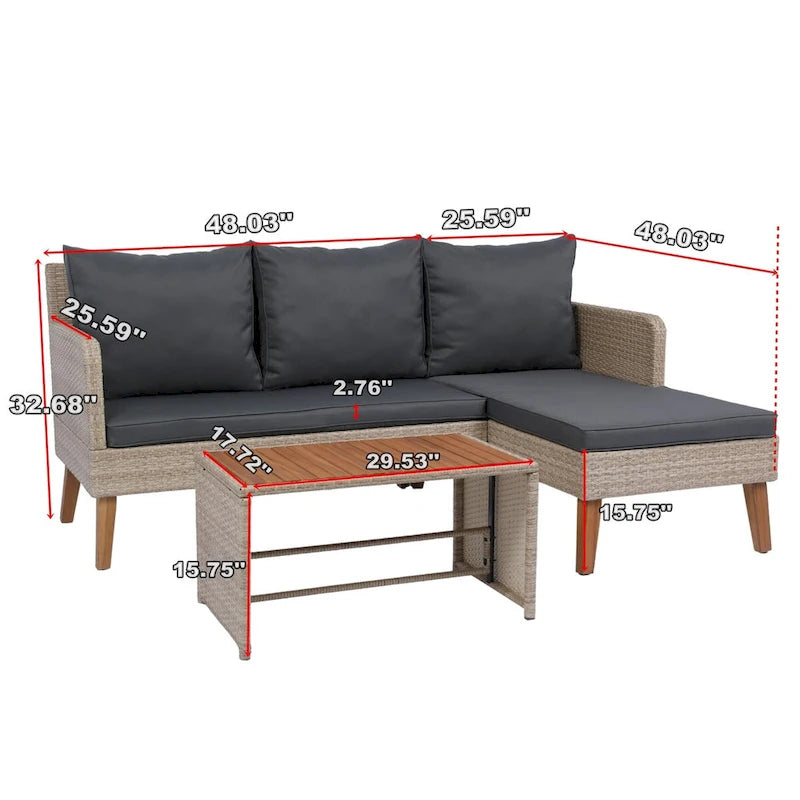 MM 3 Piece Patio Sectional