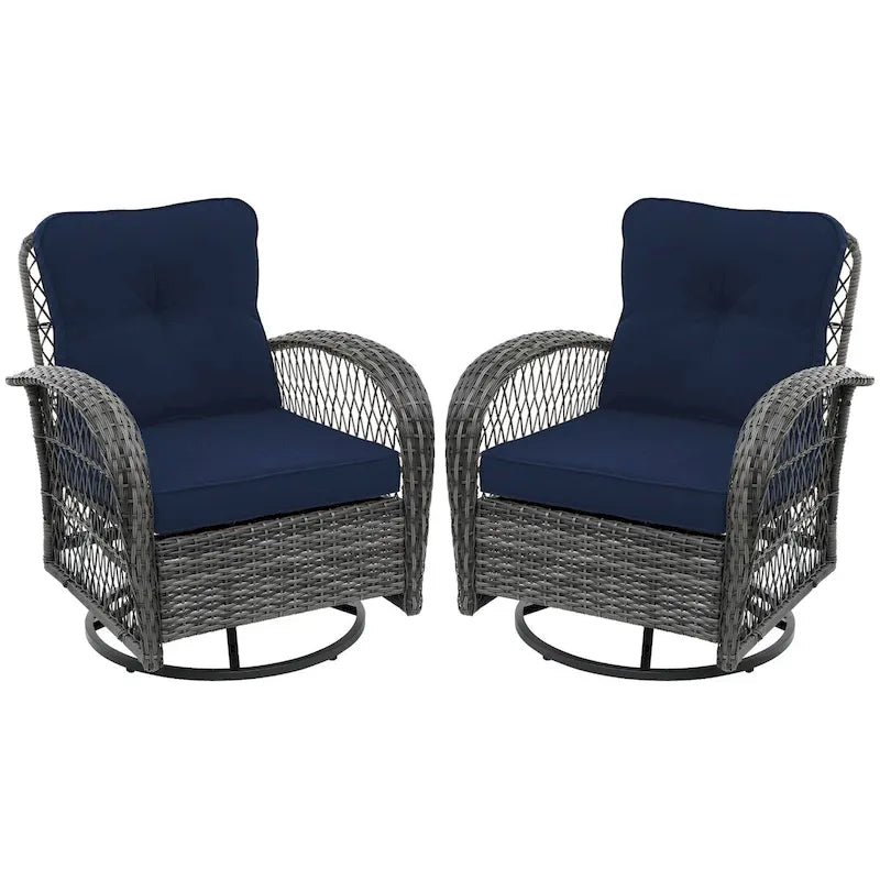 UPHA Grey Wicker Outdoor Rocking & Swivel Chair 2-Piece Set with Cushions