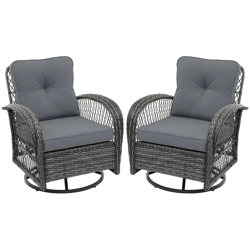UPHA Grey Wicker Outdoor Rocking & Swivel Chair 2-Piece Set with Cushions