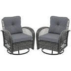 UPHA Grey Wicker Outdoor Rocking & Swivel Chair 2-Piece Set with Cushions