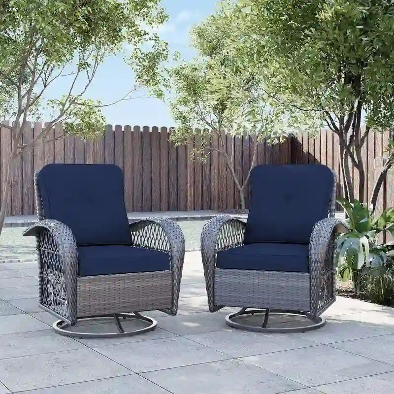 UPHA Grey Wicker Outdoor Rocking & Swivel Chair 2-Piece Set with Cushions