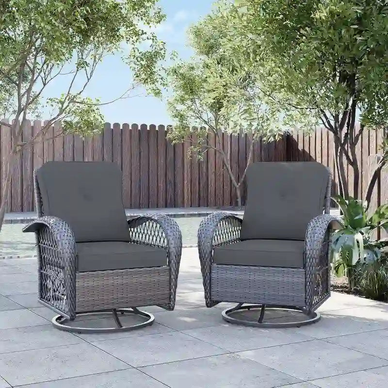 UPHA Grey Wicker Outdoor Rocking & Swivel Chair 2-Piece Set with Cushions