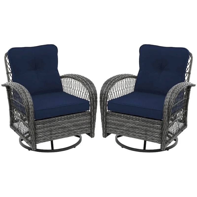 UPHA Grey Wicker Outdoor Rocking & Swivel Chair 2-Piece Set with Cushions