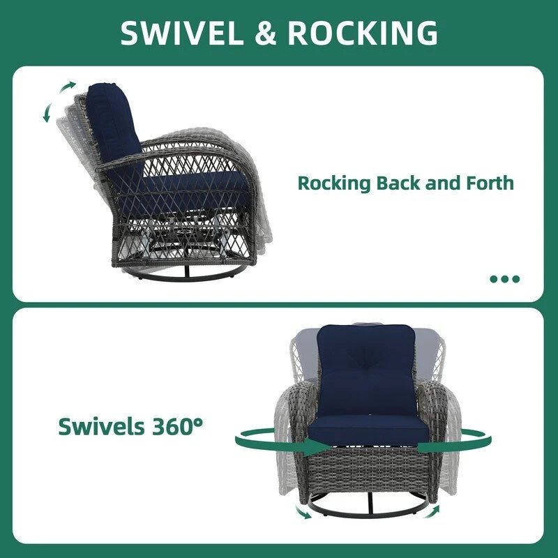UPHA Grey Wicker Outdoor Rocking & Swivel Chair 2-Piece Set with Cushions