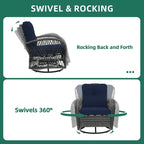 UPHA Grey Wicker Outdoor Rocking & Swivel Chair 2-Piece Set with Cushions