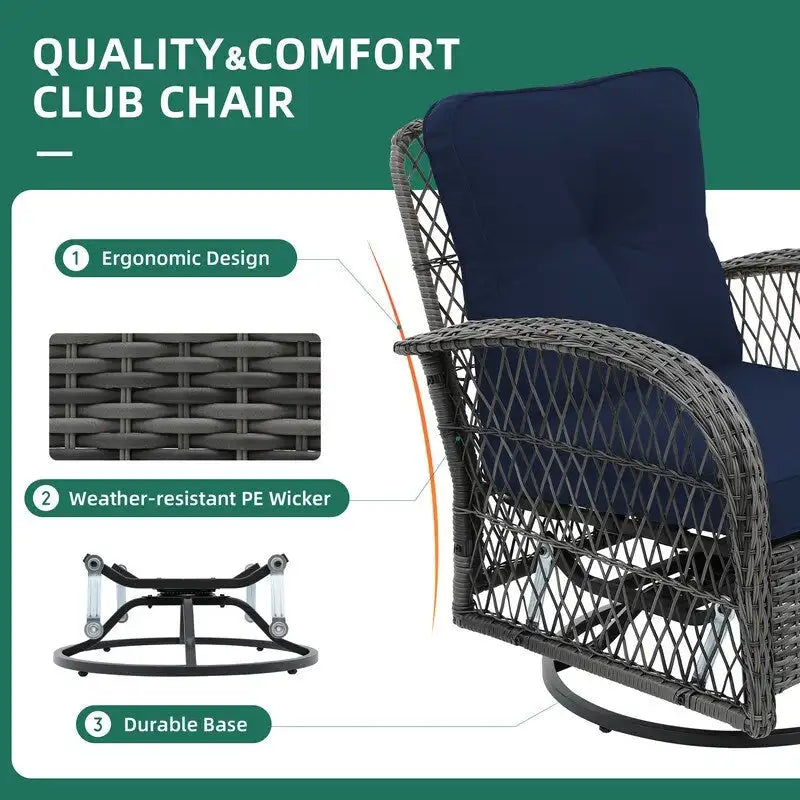 UPHA Grey Wicker Outdoor Rocking & Swivel Chair 2-Piece Set with Cushions