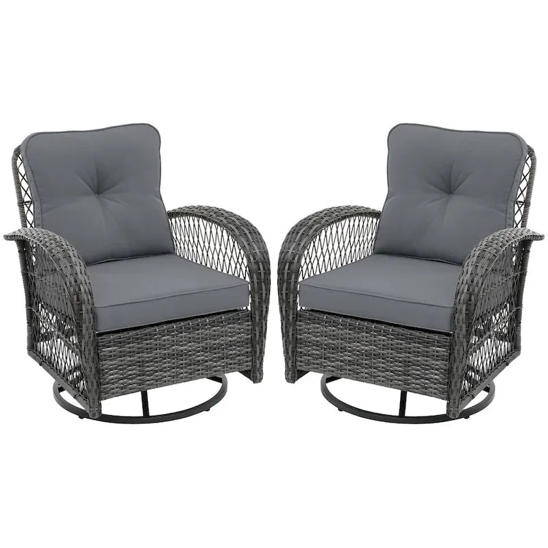 UPHA Grey Wicker Outdoor Rocking & Swivel Chair 2-Piece Set with Cushions