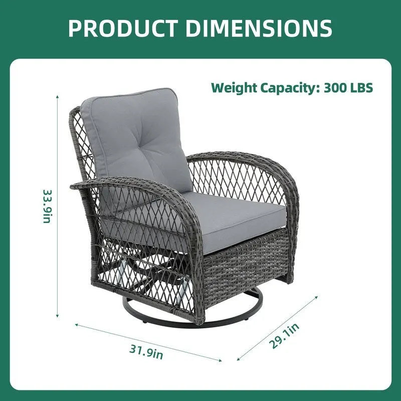 UPHA Grey Wicker Outdoor Rocking & Swivel Chair 2-Piece Set with Cushions