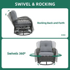 UPHA Grey Wicker Outdoor Rocking & Swivel Chair 2-Piece Set with Cushions