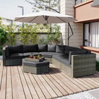 6 Piece Outdoor Conversation Set with Ottoman and Cushions and Small Trays