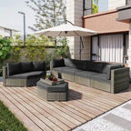 6 Piece Outdoor Conversation Set with Ottoman and Cushions and Small Trays