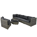 6 Piece Outdoor Conversation Set with Ottoman and Cushions and Small Trays