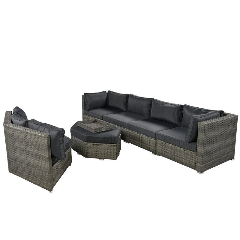 6 Piece Outdoor Conversation Set with Ottoman and Cushions and Small Trays