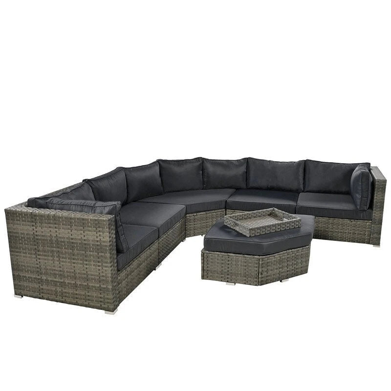 6 Piece Outdoor Conversation Set with Ottoman and Cushions and Small Trays