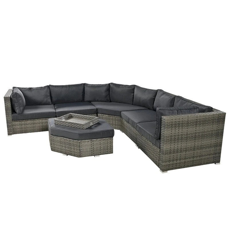 6 Piece Outdoor Conversation Set with Ottoman and Cushions and Small Trays