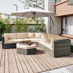 6 Piece Outdoor Conversation Set with Ottoman and Cushions and Small Trays