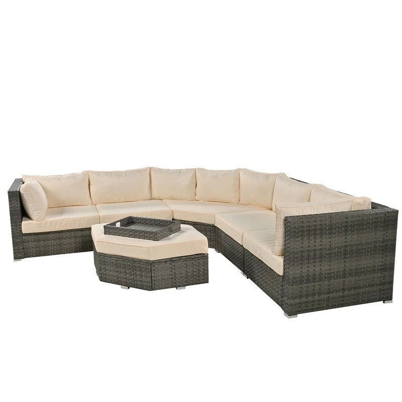 6 Piece Outdoor Conversation Set with Ottoman and Cushions and Small Trays