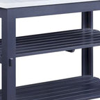 50 Inch Kitchen Island, Faux Marble Top, 2 Slatted Shelves, Gray