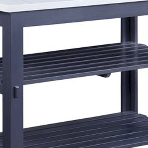 50 Inch Kitchen Island, Faux Marble Top, 2 Slatted Shelves, Gray