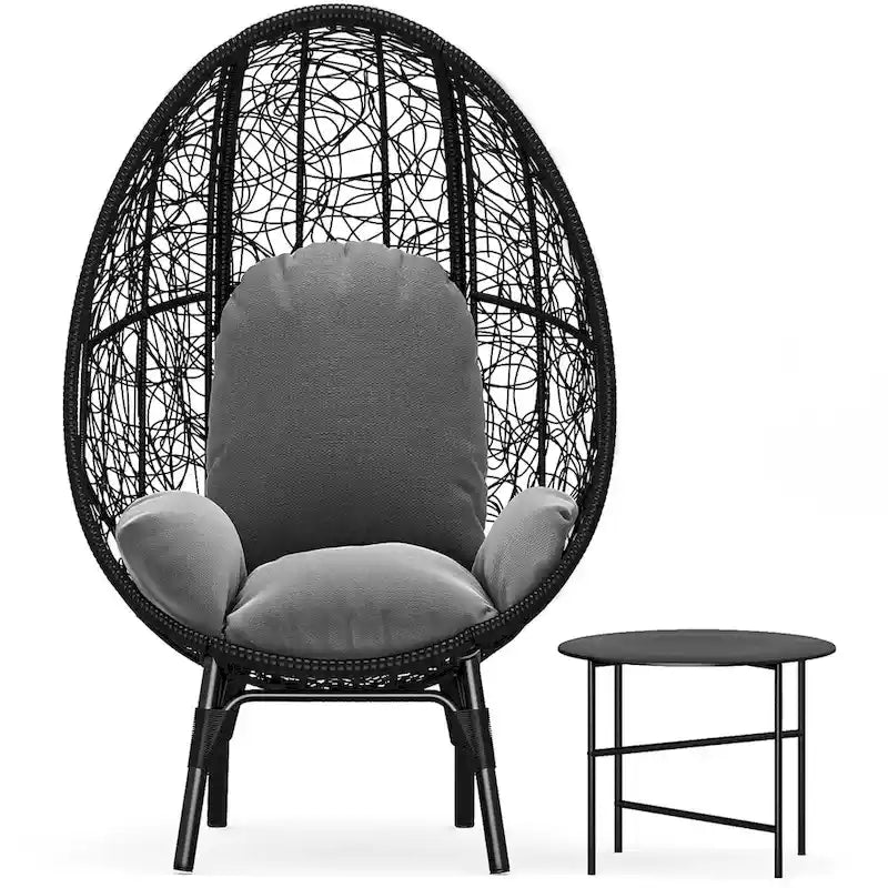 Patio PE Wicker Egg Chair with Cushion & Side Table