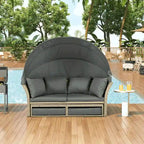 Outdoor Wicker Rattan Double Daybed with Retractable Canopy