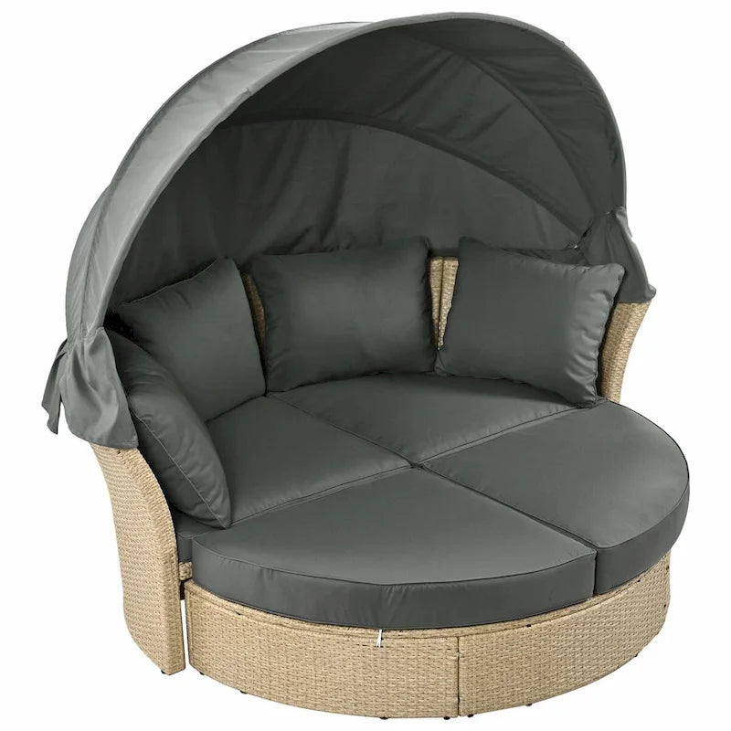 Outdoor Wicker Rattan Double Daybed with Retractable Canopy